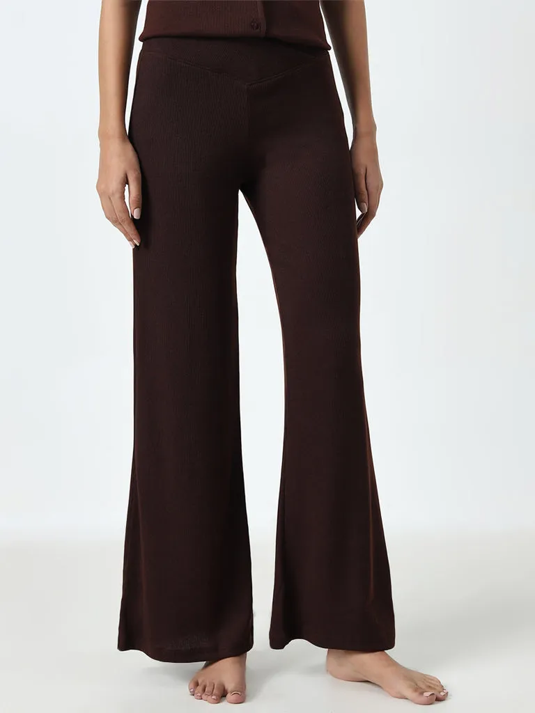 Superstar Dark Brown Ribbed Textured High-Rise Lounge Pants