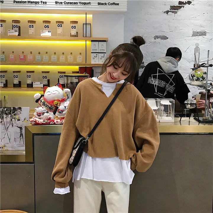 Trendy False Two-Piece Sweatshirt Women Korean Loose All-Matching Niche Outerwear