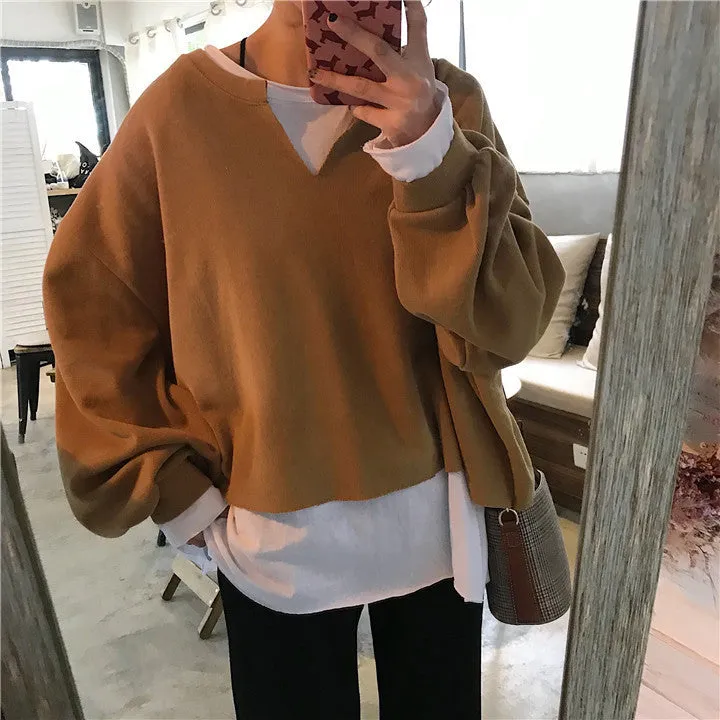 Trendy False Two-Piece Sweatshirt Women Korean Loose All-Matching Niche Outerwear