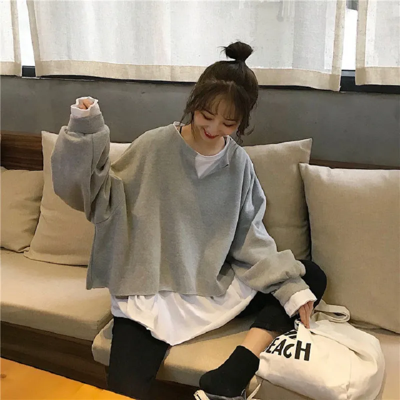 Trendy False Two-Piece Sweatshirt Women Korean Loose All-Matching Niche Outerwear