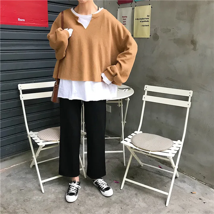 Trendy False Two-Piece Sweatshirt Women Korean Loose All-Matching Niche Outerwear