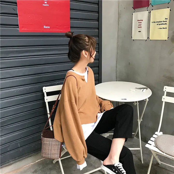 Trendy False Two-Piece Sweatshirt Women Korean Loose All-Matching Niche Outerwear