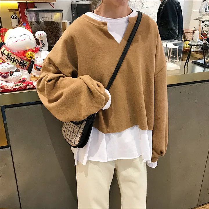 Trendy False Two-Piece Sweatshirt Women Korean Loose All-Matching Niche Outerwear