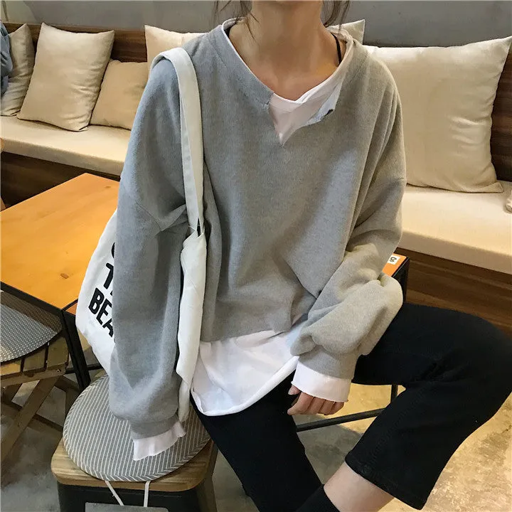 Trendy False Two-Piece Sweatshirt Women Korean Loose All-Matching Niche Outerwear