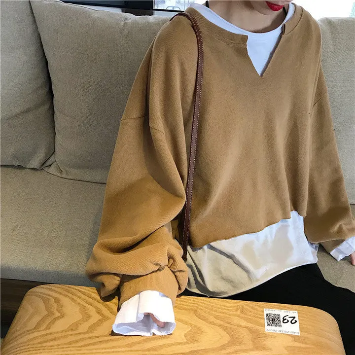 Trendy False Two-Piece Sweatshirt Women Korean Loose All-Matching Niche Outerwear