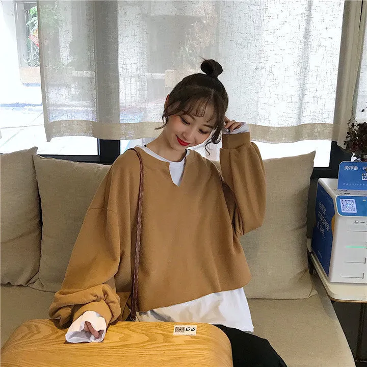 Trendy False Two-Piece Sweatshirt Women Korean Loose All-Matching Niche Outerwear