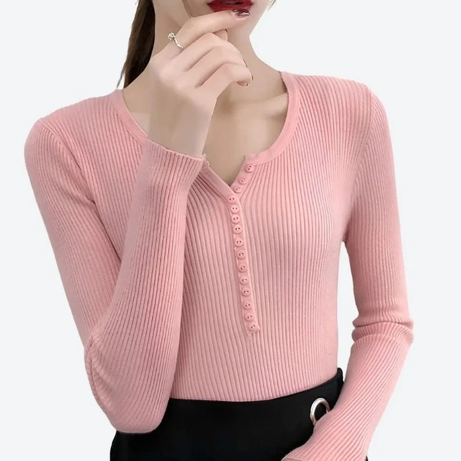 Trendy Ribbed Button-Front Knit Tops