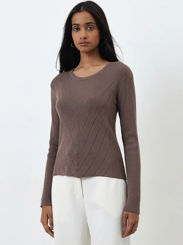 Wardrobe Brown Ribbed Textured Sweater