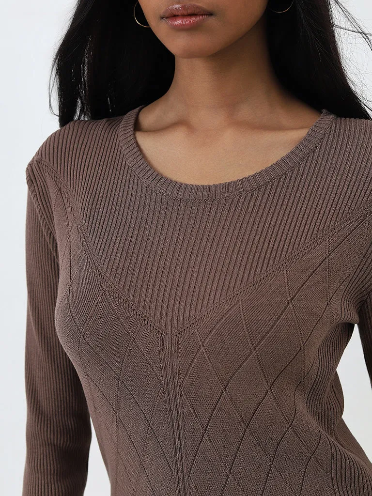 Wardrobe Brown Ribbed Textured Sweater