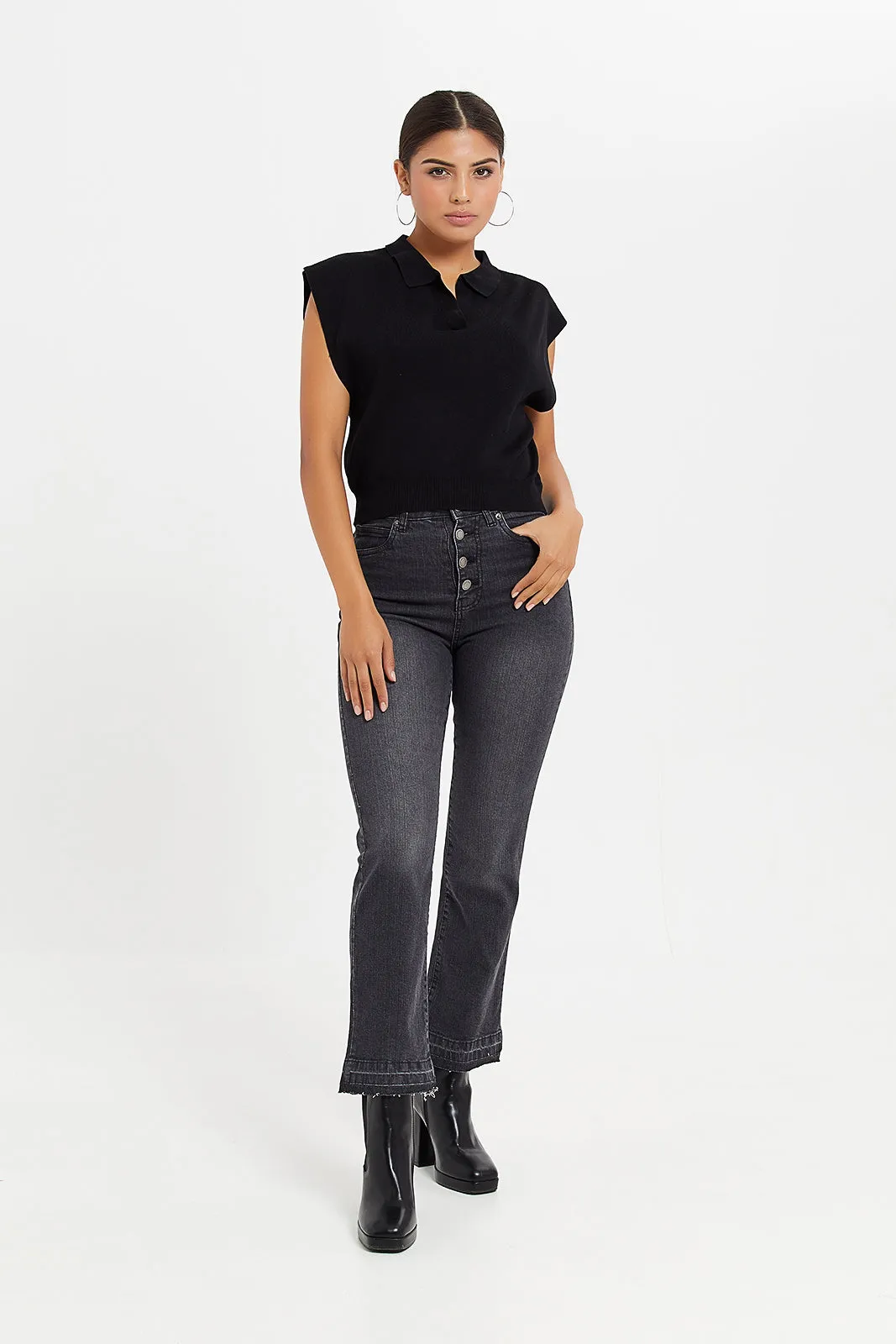 Women Black Plain Shirt Top