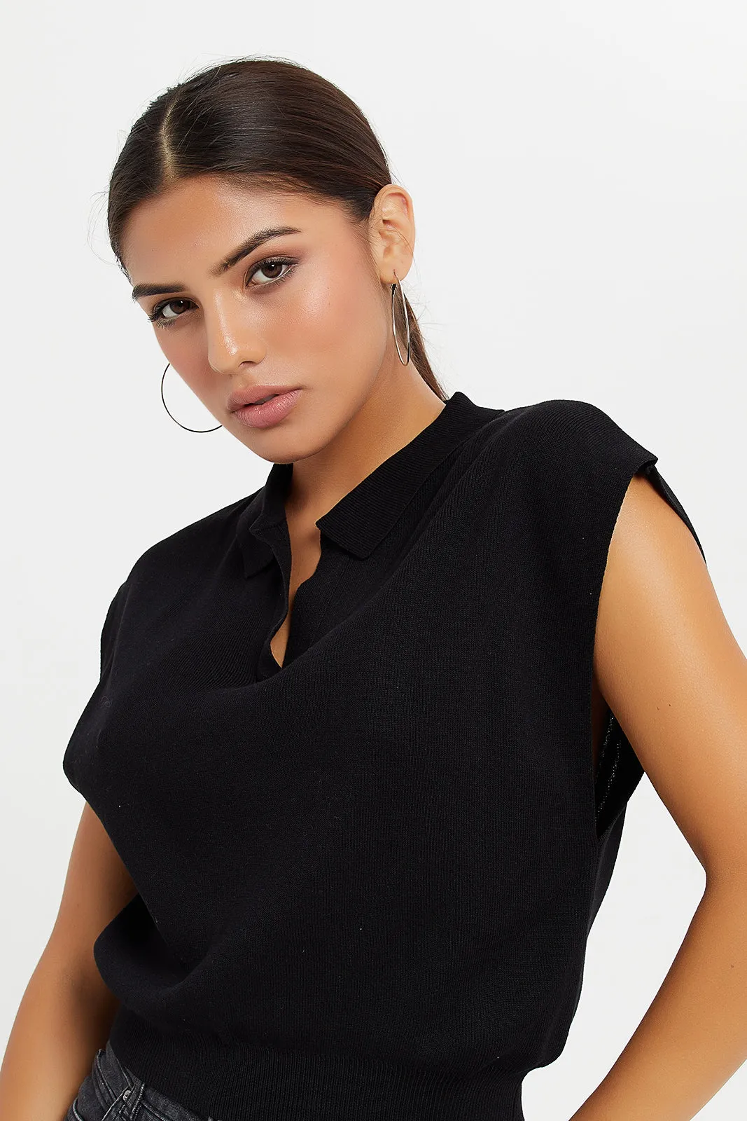 Women Black Plain Shirt Top