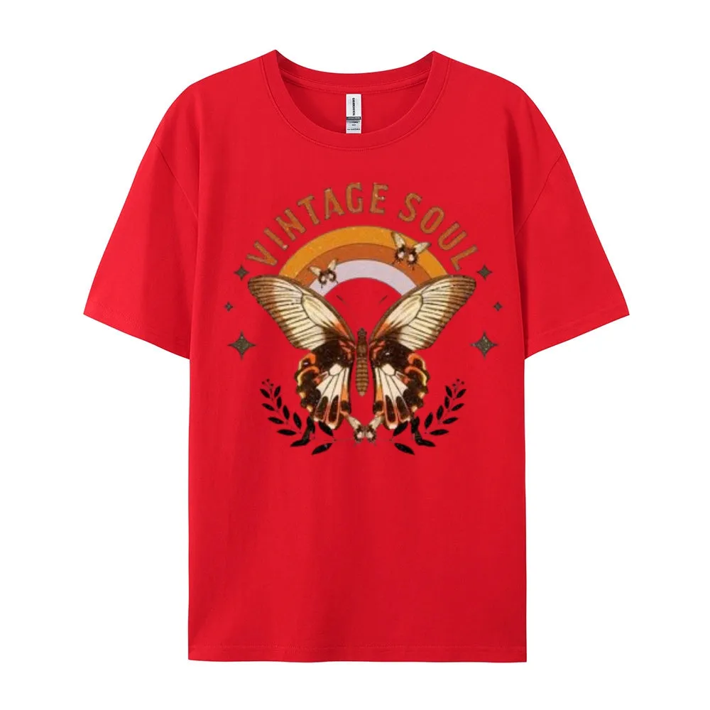 Women Vintage Soul Butterfly Print Graphic T-shirt