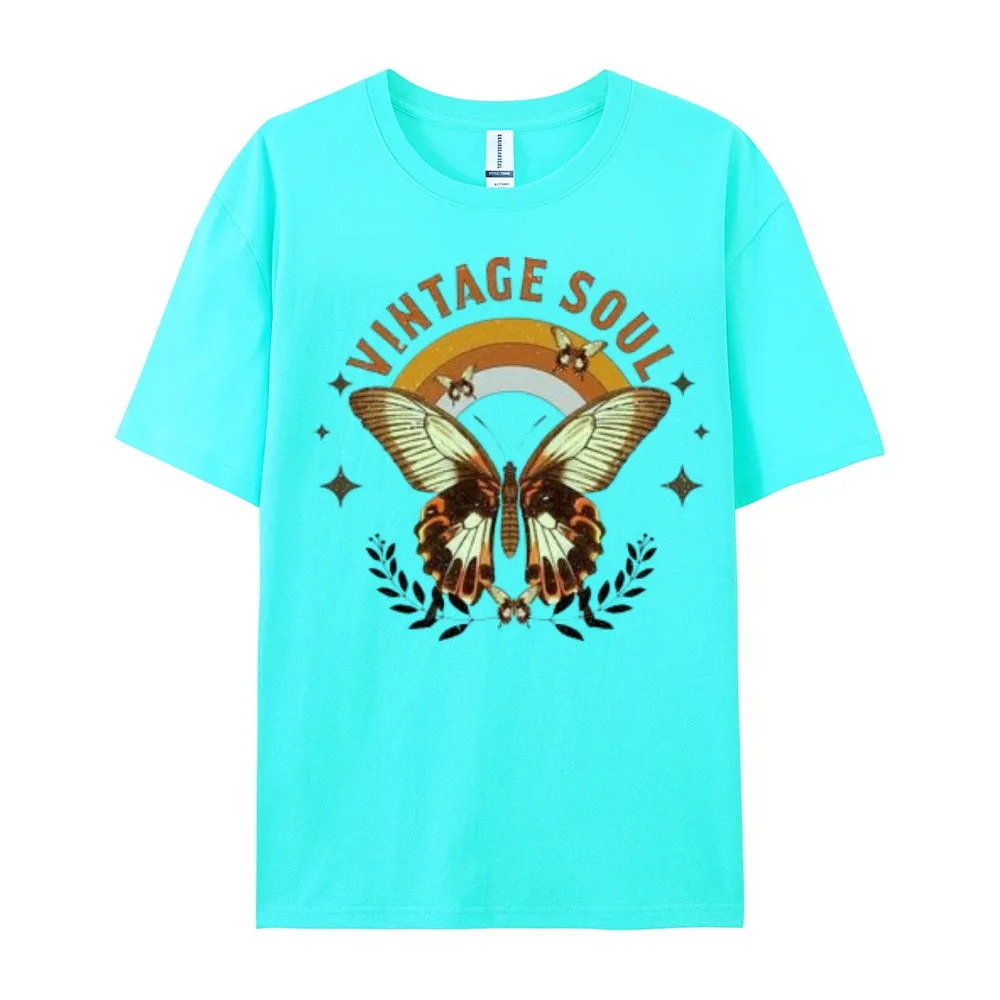 Women Vintage Soul Butterfly Print Graphic T-shirt