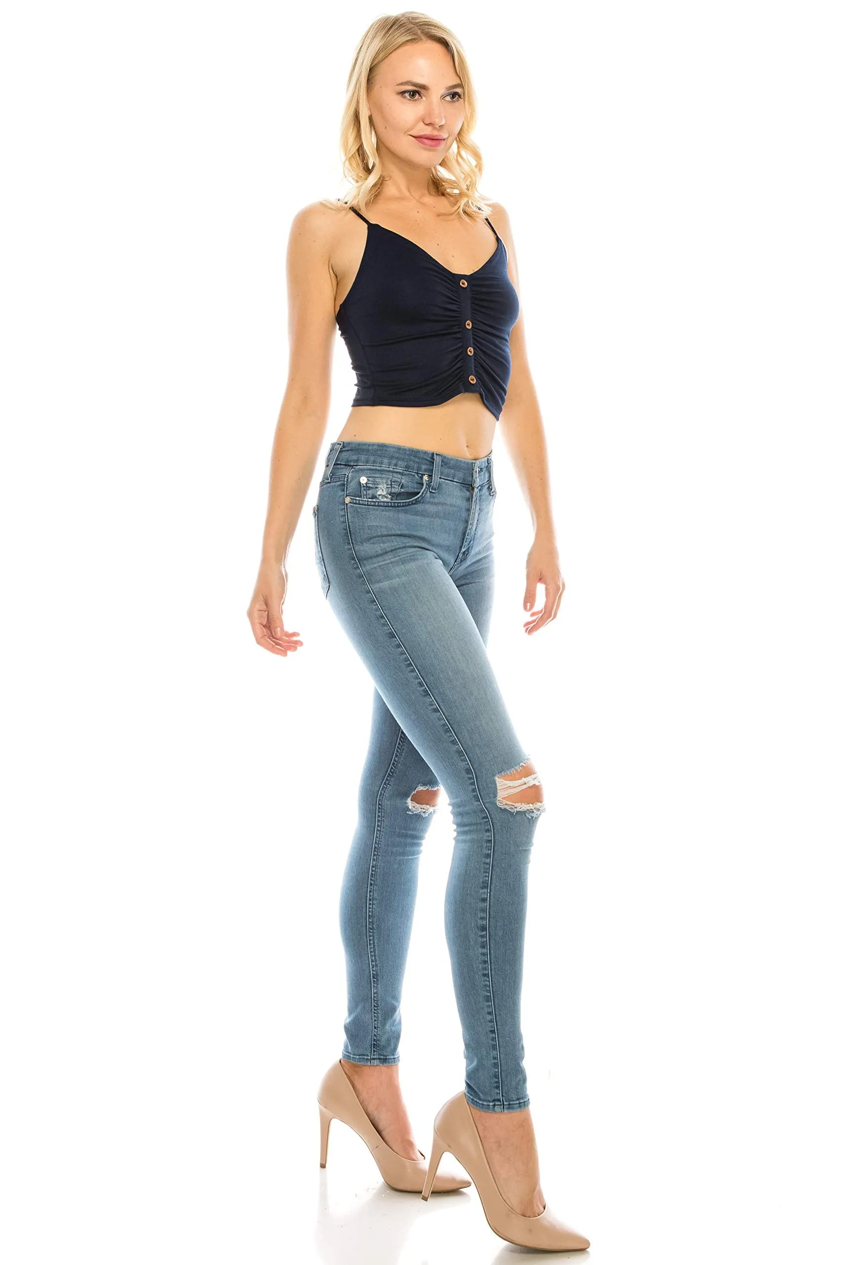 Women's Spaghetti Strap Rayon Ruched Front Tank Crop Top