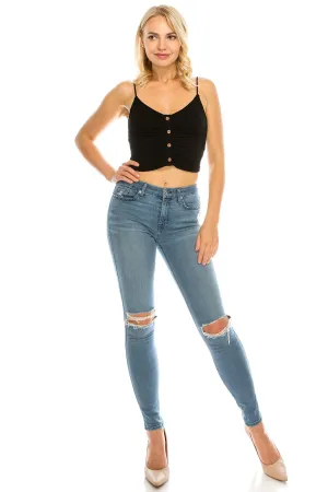 Women's Spaghetti Strap Rayon Ruched Front Tank Crop Top