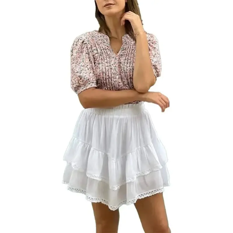 Womens Tunic Tops V Neck Shirts - Summer Puff Pleated Blouse